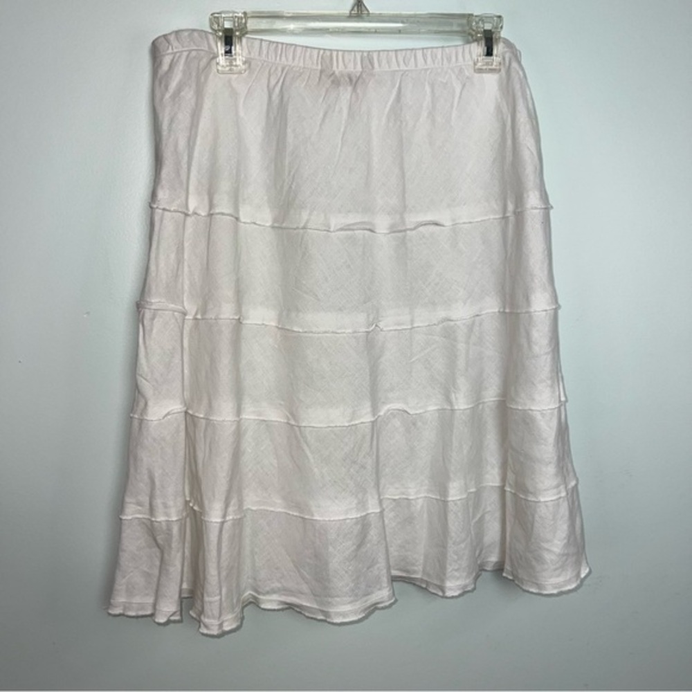 Soft Surroundings White 100% Linen Tiered Boho Midi Skirt Size Petite Large